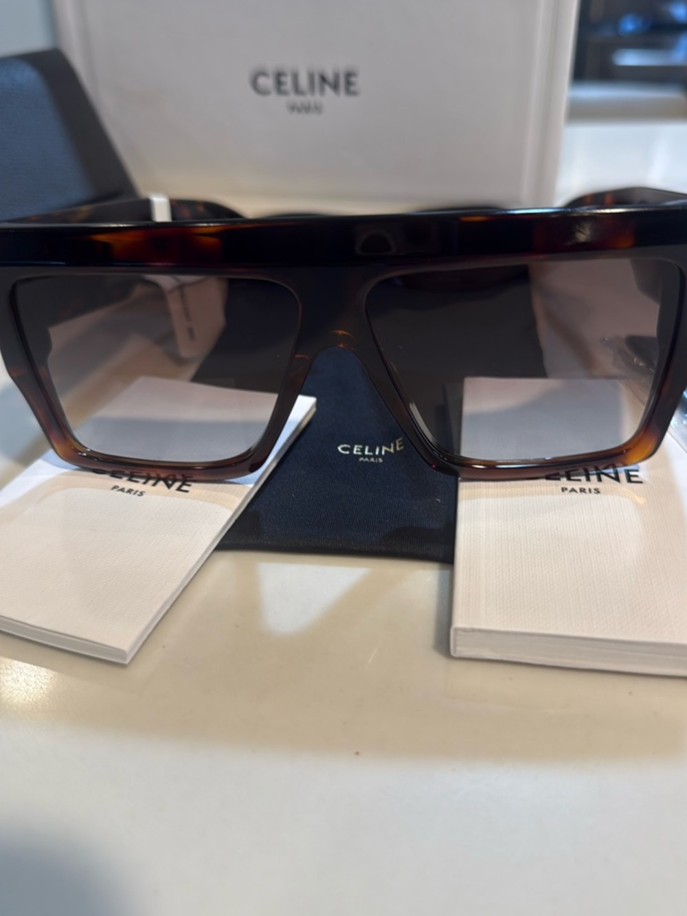 Celine Tortoiseshell Rectangular Shield Sunglasses - Picture 4 of 4